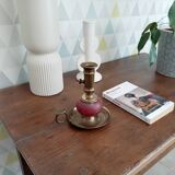 Vintage brass and colored glass hand candle holder
