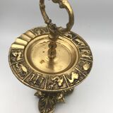 Cendrier sur pied en laiton massif vintage décor signes du zodiaque