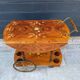 Round folding serving trolley with vintage bar marquetry on wheels, 1950s