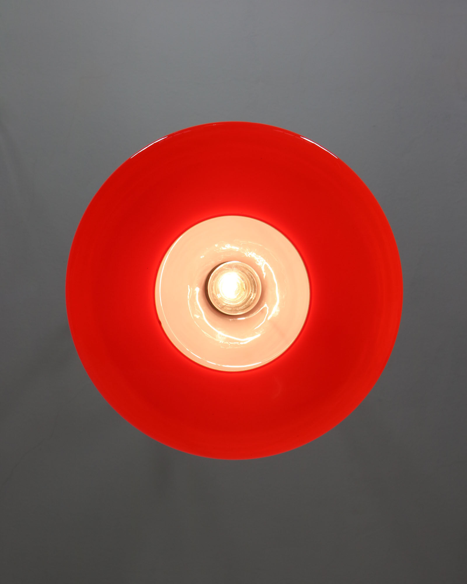 Mid-century red Glass & Brass Saucer Lamp