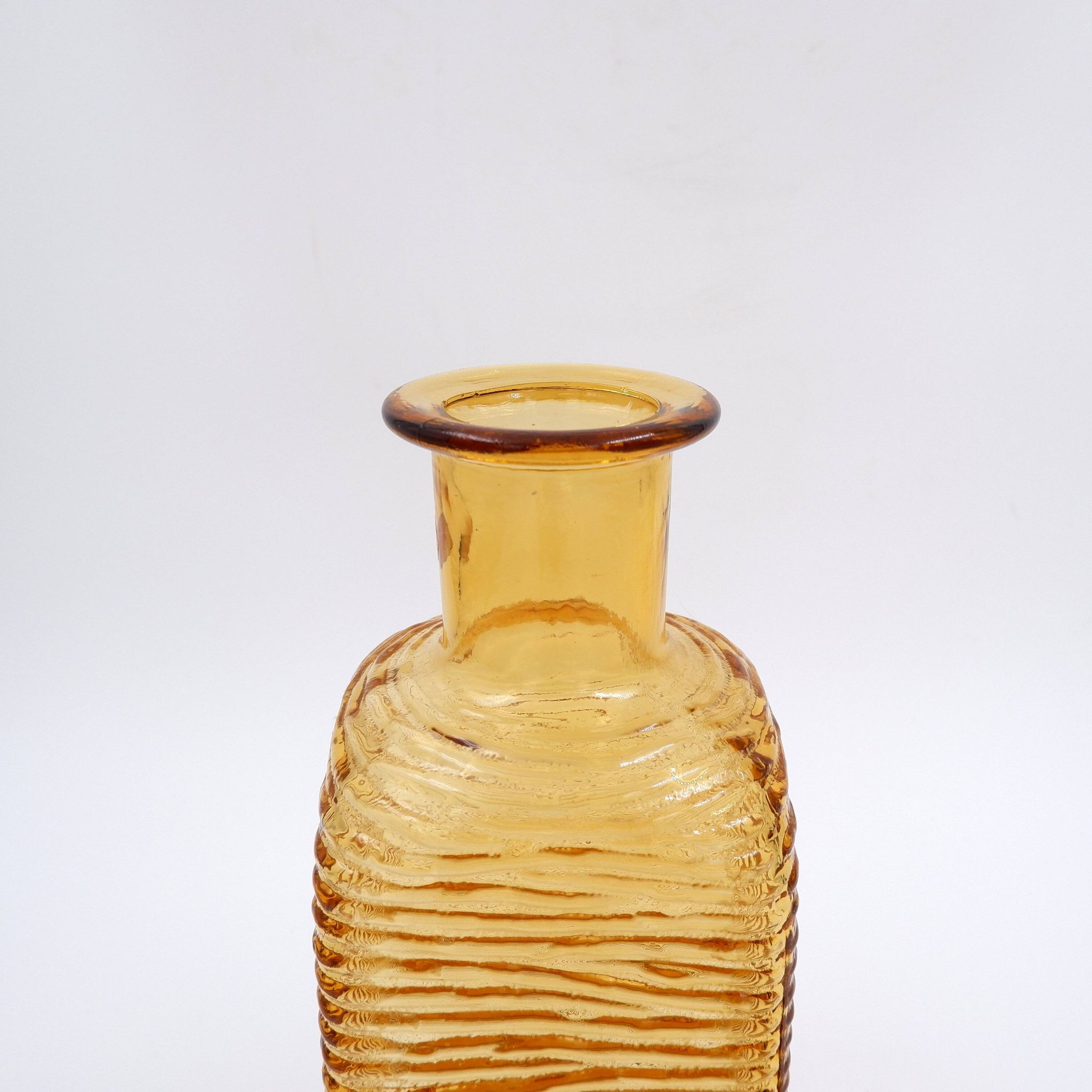 Vintage Italian MCM Empoli Wavy Amber Glass Decanter with Round Ball Stopper