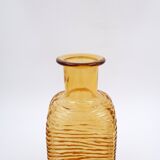 Vintage Italian MCM Empoli Wavy Amber Glass Decanter with Round Ball Stopper