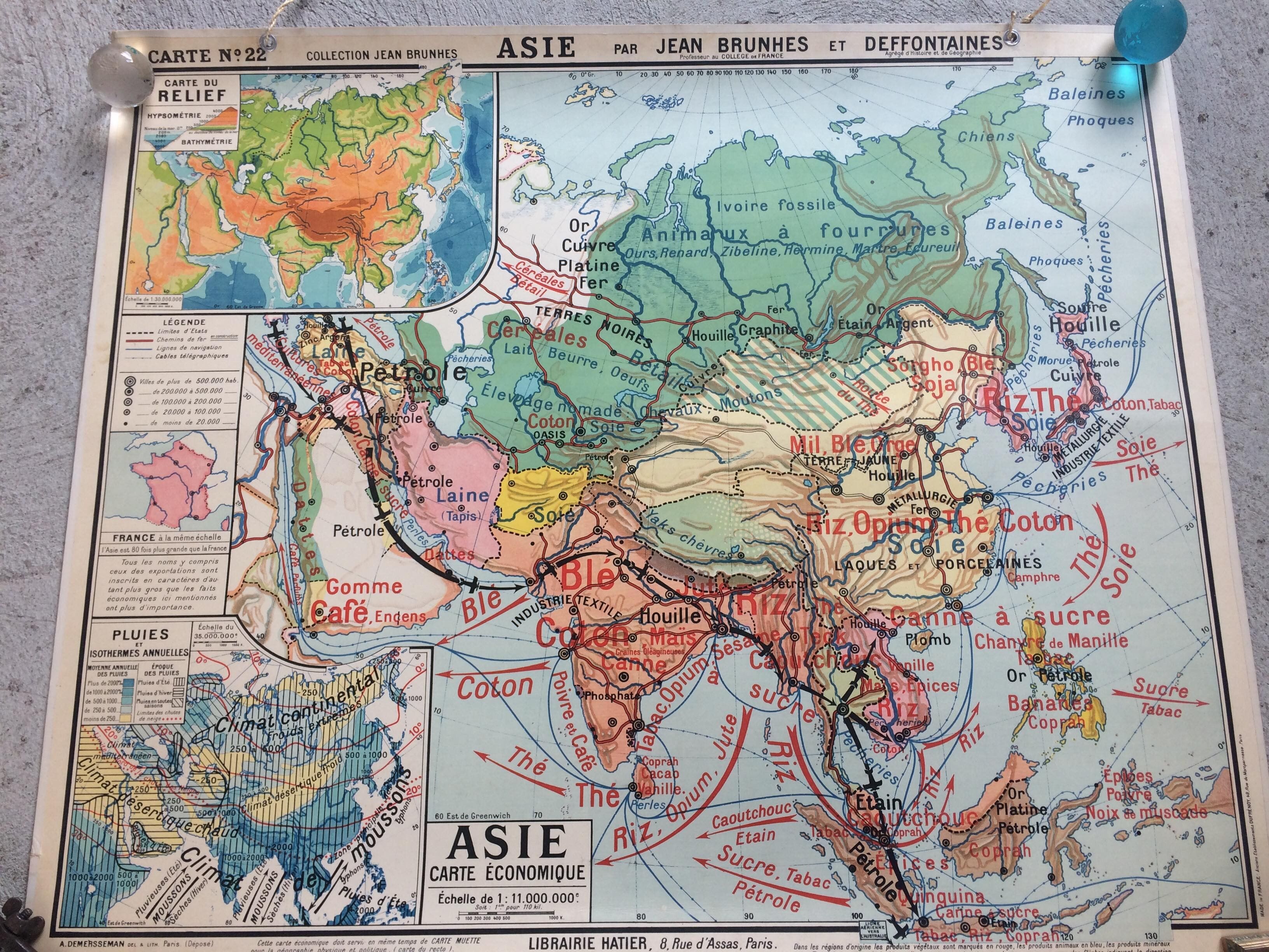 Map of old cardboard school Asia Jean Brunhes Deffontaines