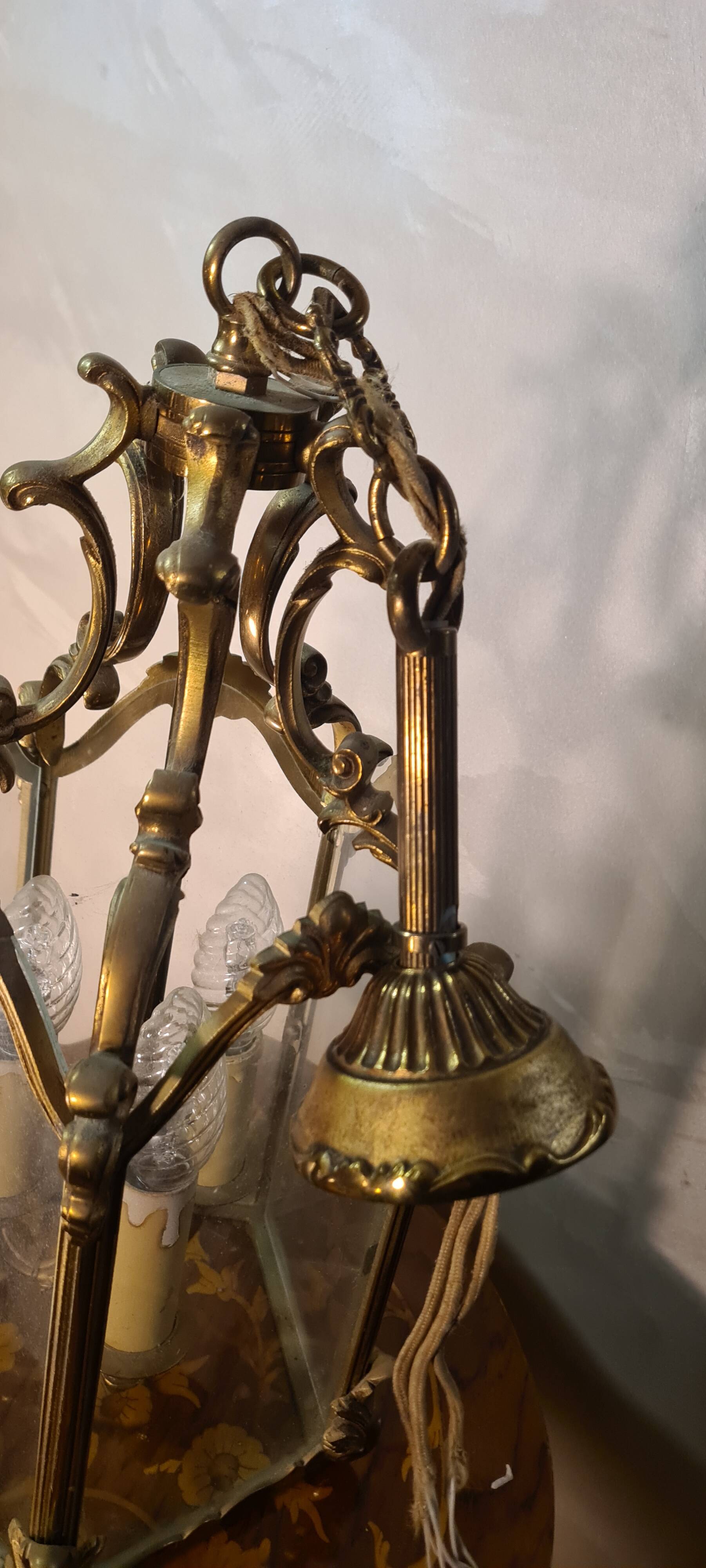 Suspension lanterne 3 feux bronze h40x20 avec fixation 60 cm bon etat