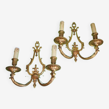 Pair of two-arm bronze sconces Lucien Gau