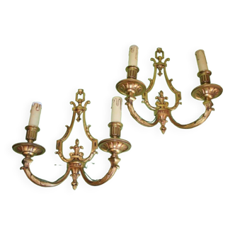 Pair of two-arm bronze sconces Lucien Gau