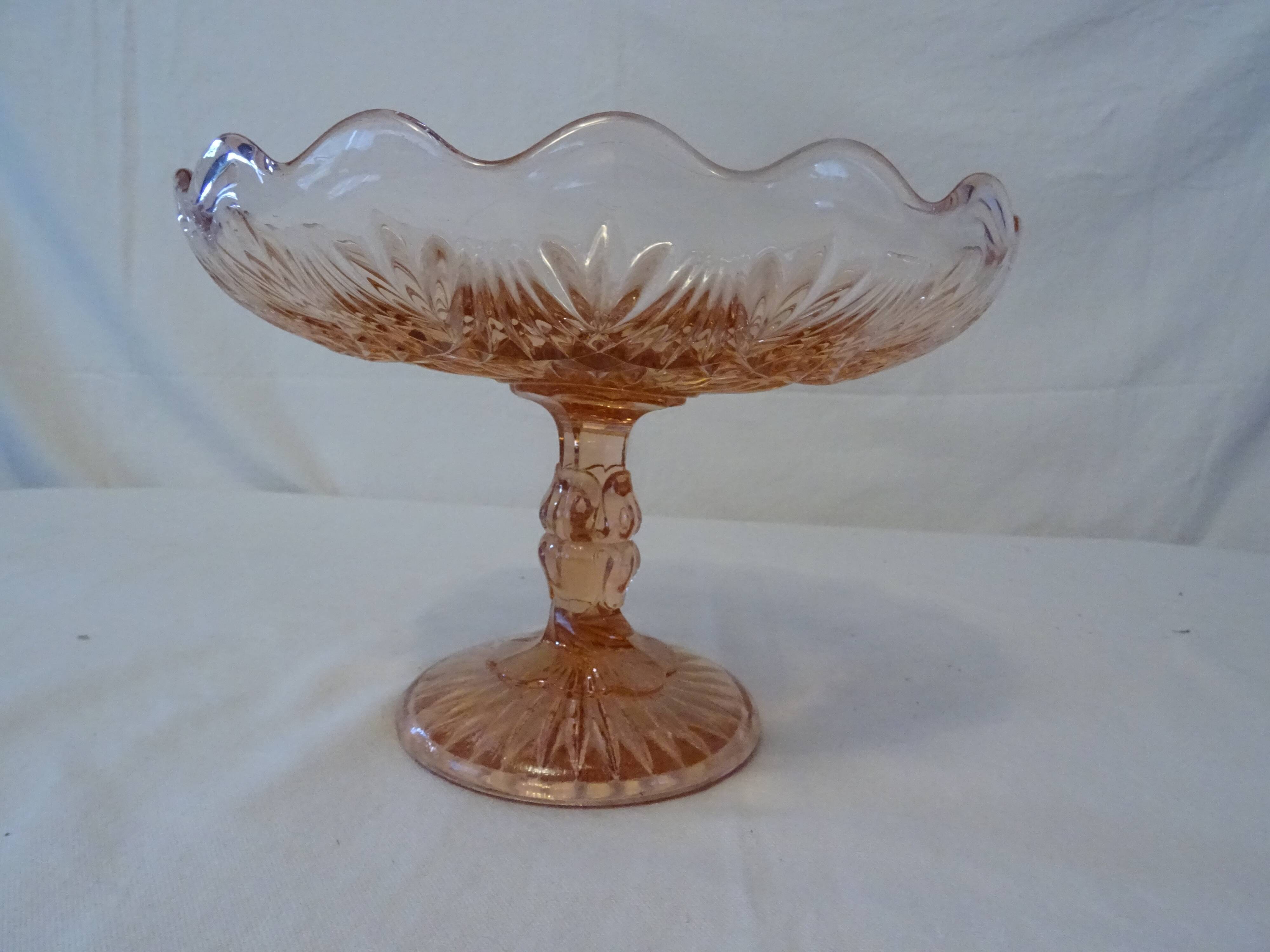 Compotier fruit cup molded glass rosaline art deco
