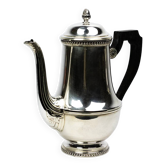 Cafetière en métal argenté Ercuis — décor de frises de perles, anse ébène