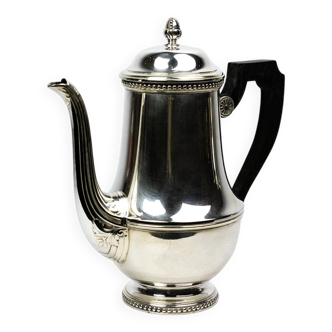 Silver-plated metal coffee pot Ercuis — decorated with bead friezes, ebony handle.