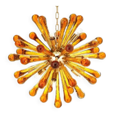 Murano Glass Sputnik Chandelier with Gold Frame and Amber Air Drops
