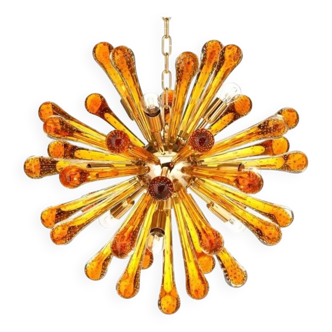 Murano Glass Sputnik Chandelier with Gold Frame and Amber Air Drops