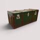 Vintage wooden and metal green travel trunk, circa 1930.