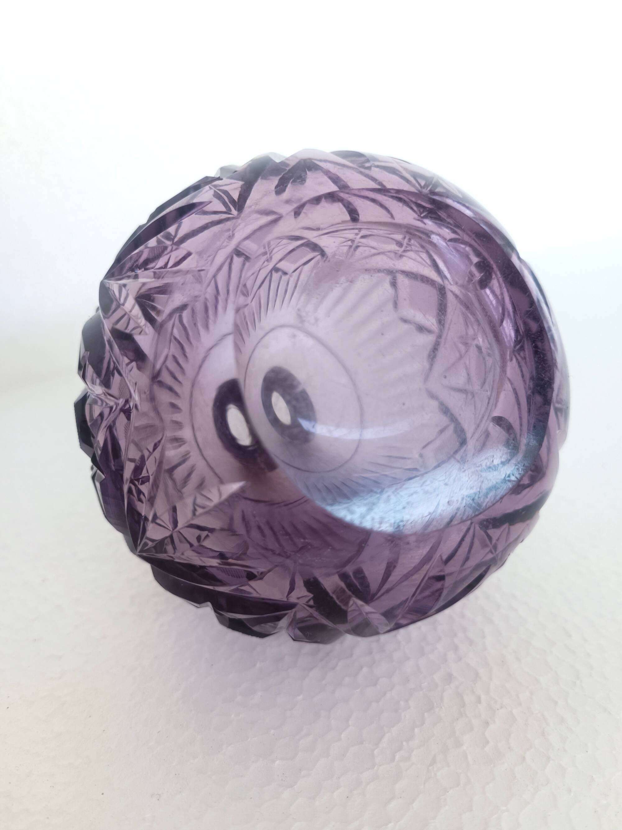 Lilac Hand Cut Crystal Glass And Brass Parfume Bottle, Italy