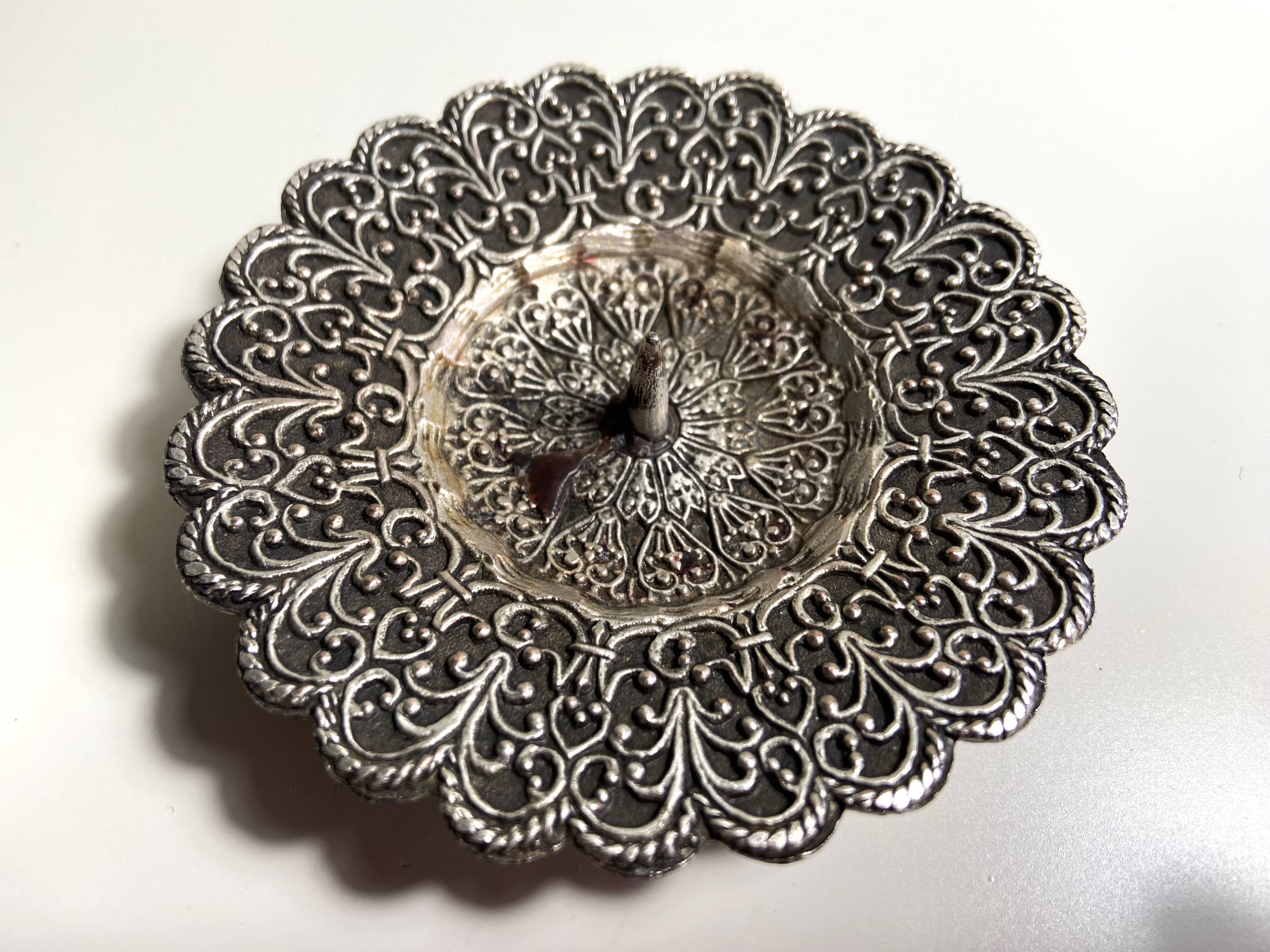 Antique Small Table Candlestick Holder Silver Plated Bronze Chiseled France