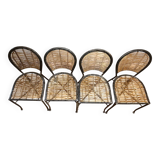 Set of 4 Wrought Iron and Rattan Chairs