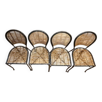 Lot de 4 Chaises en Fer Forgé et Rotin