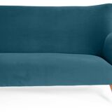 Canapé 3 places en velours allemand, années 1960, bleu océan, restauré