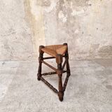 Wood and straw tripod stool