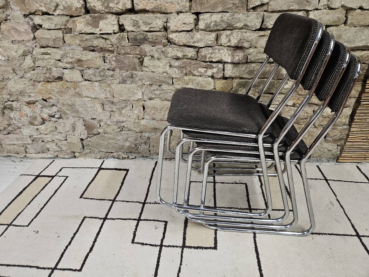Set of four vintage 1970 sled chairs