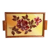 Wooden platter, floral decoration, Art Deco