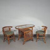 Rattan / bamboo balcony side table / chairs set 1970s