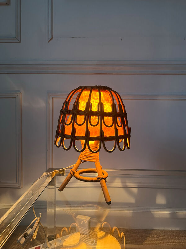 Lampe Mid-Century en Rotin et Osier par Louis Sognot, France, 1960s,