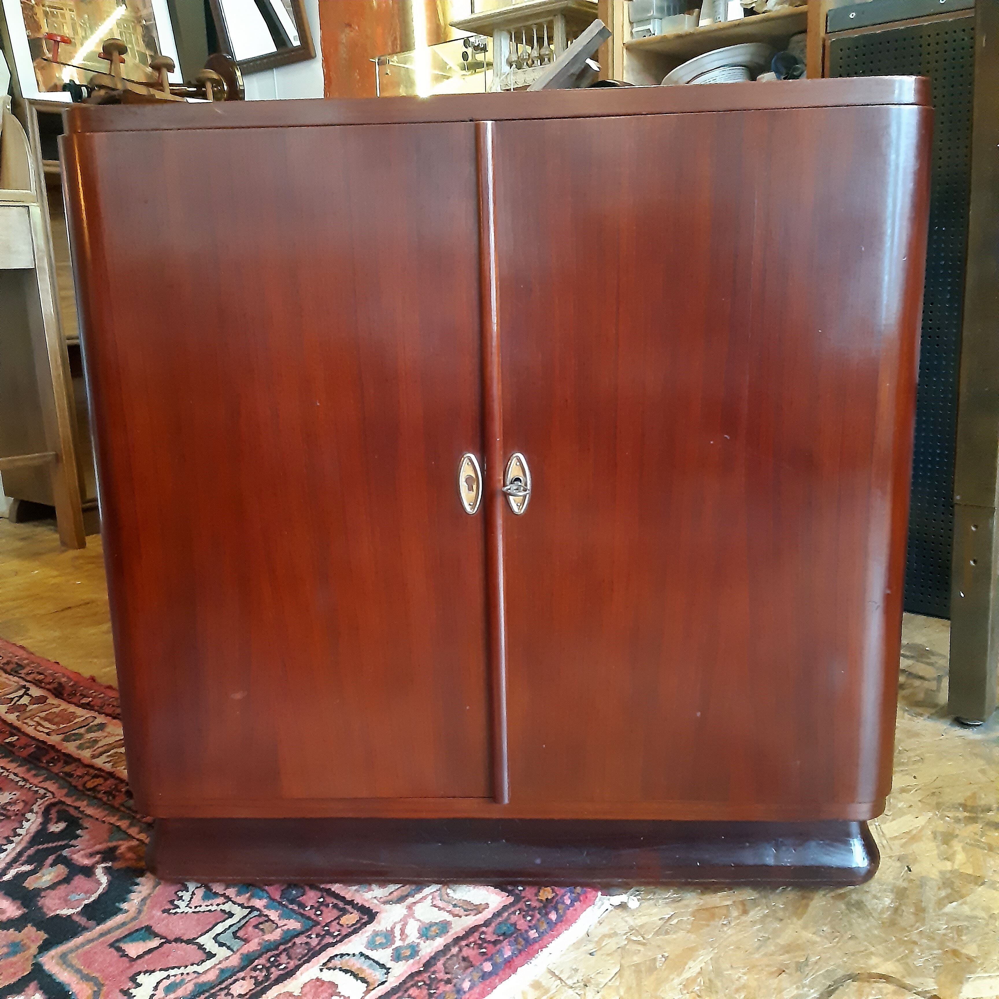 furniture, vintage, music, mahogany veneer, on wheels