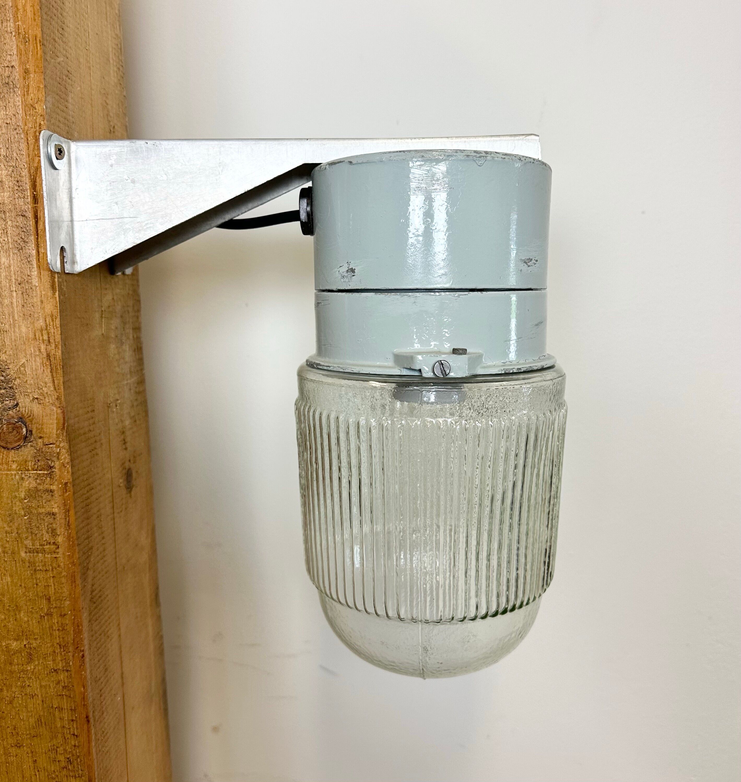 Industrial Aluminium Wall Light with Ribbed Glass from Elektrosvit, 1970s
