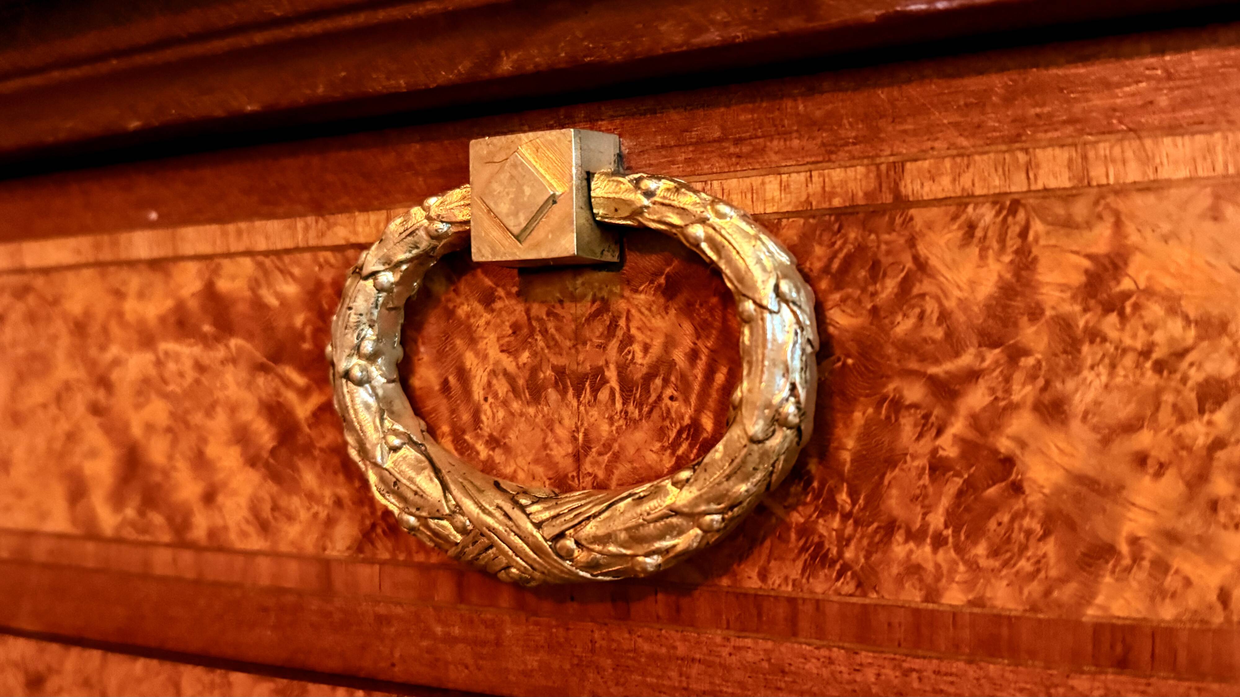 Rare antique buffet with marble, bronze, and marquetry in the Louis XVI style.