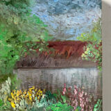 Flower garden and stream, signed