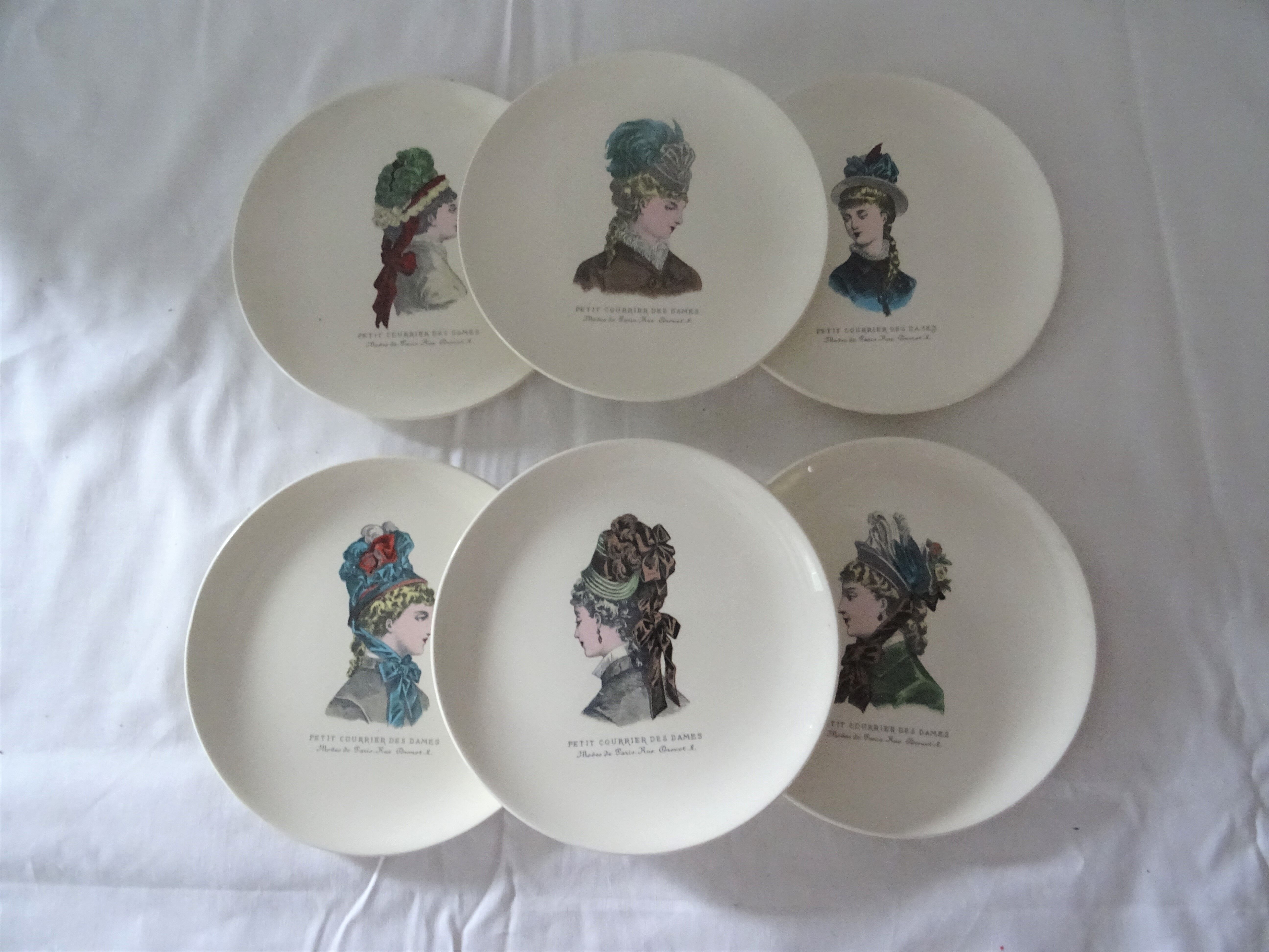 6 plates Gien le petit courrier des dames 446112 hat mode