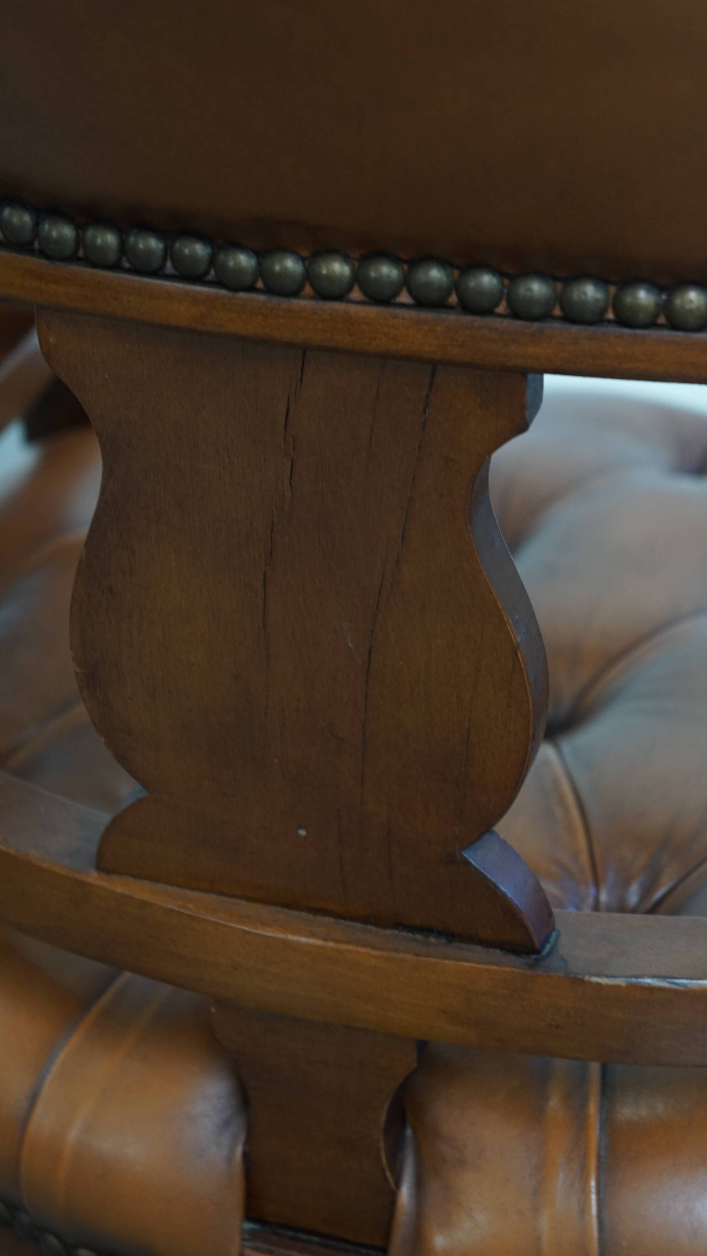 Leather and Wood Chesterfield Office Chair in English Style