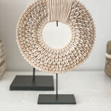 Decorative Papou necklace disc of cauri shells and rope