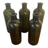 Set of 5 antique carapelli bottles, smoked and ribbed vintage glass