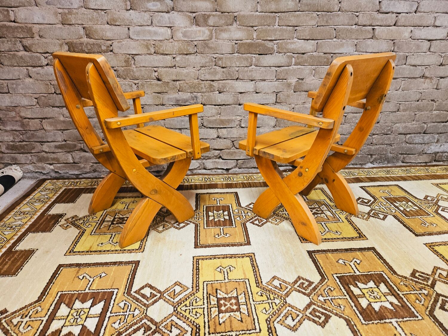Pair of solid wood armchairs 1960