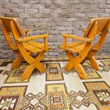 Pair of solid wood armchairs 1960