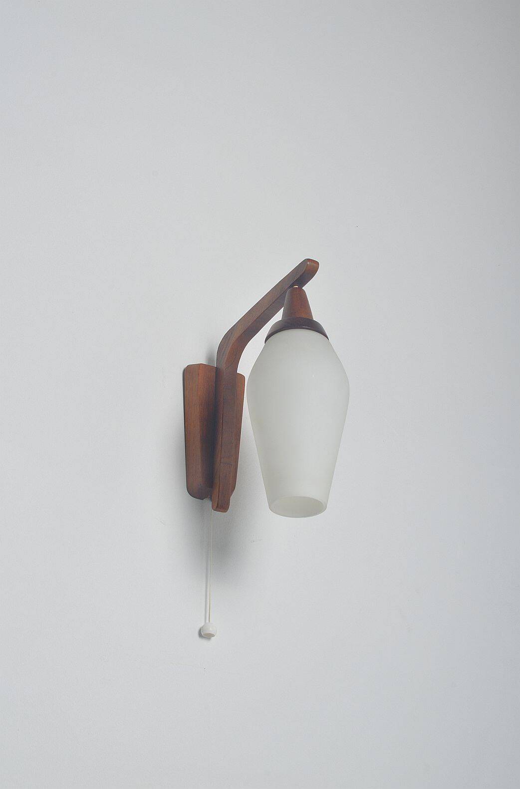 Danish wall lamp in teak with milk glass, 1960s
