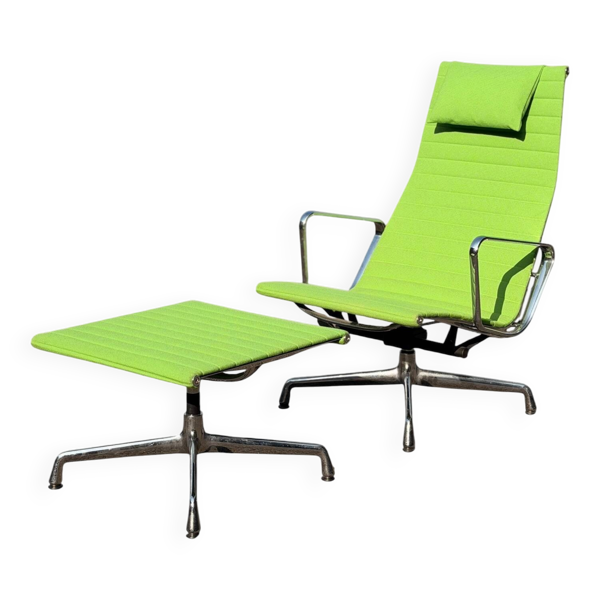 Ensemble Fauteuil EA 124 & Ottoman EA 125 Eames pour Vitra - Tissu Vert
