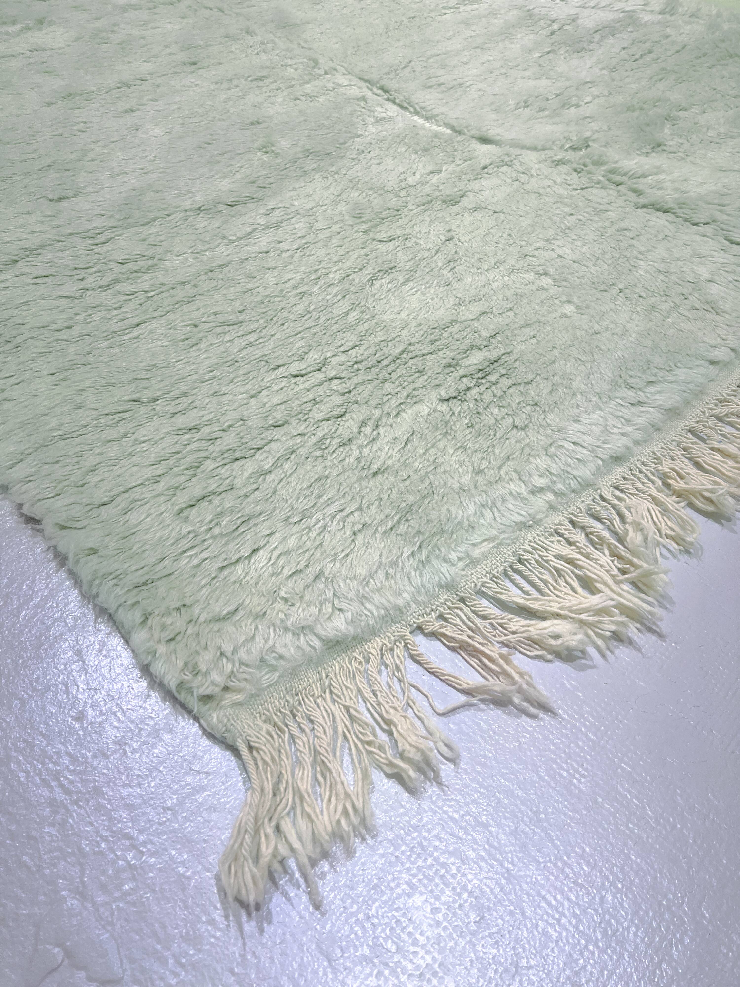 Moroccan Berber rug M'rirt mint green with engraved patterns 3x2.05m