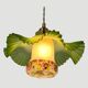 Opaline pleated suspension and tulip with Art Deco floral patterns.