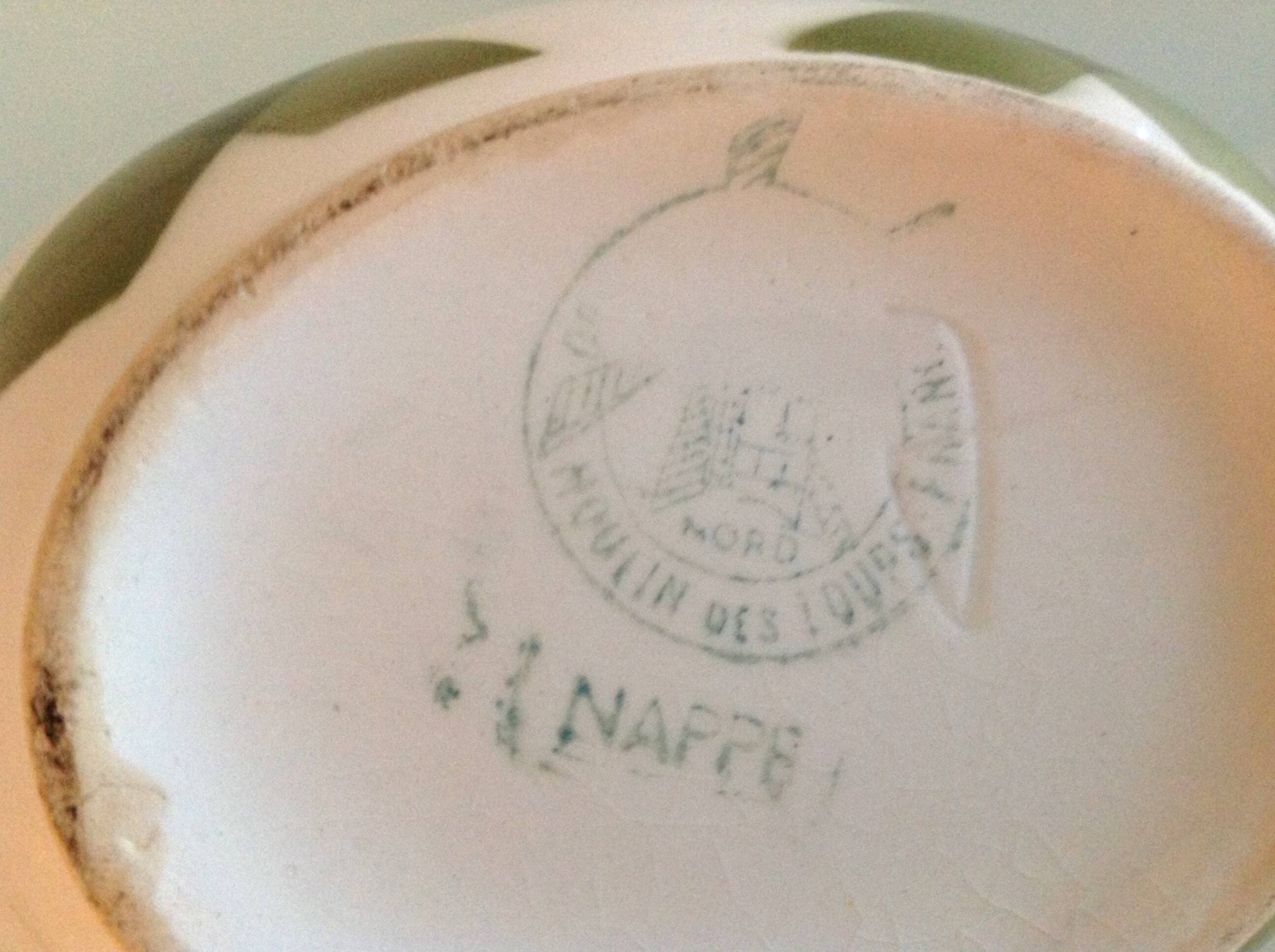 Moulin des Loups green tablecloth model gravy boat / 50s-60s