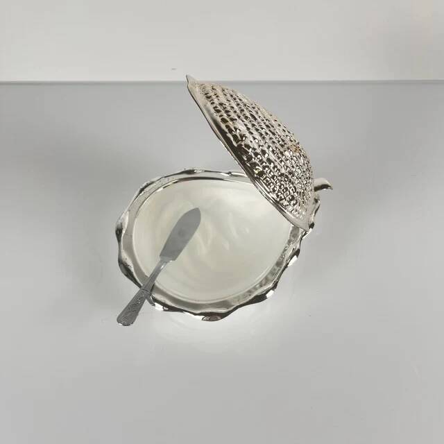 Vintage metal butter dish "Oyster" with glass insert, 1970.