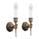 Pair of 1950’s solid metal ‘torch holding hand’ wall sconces by maison arlus