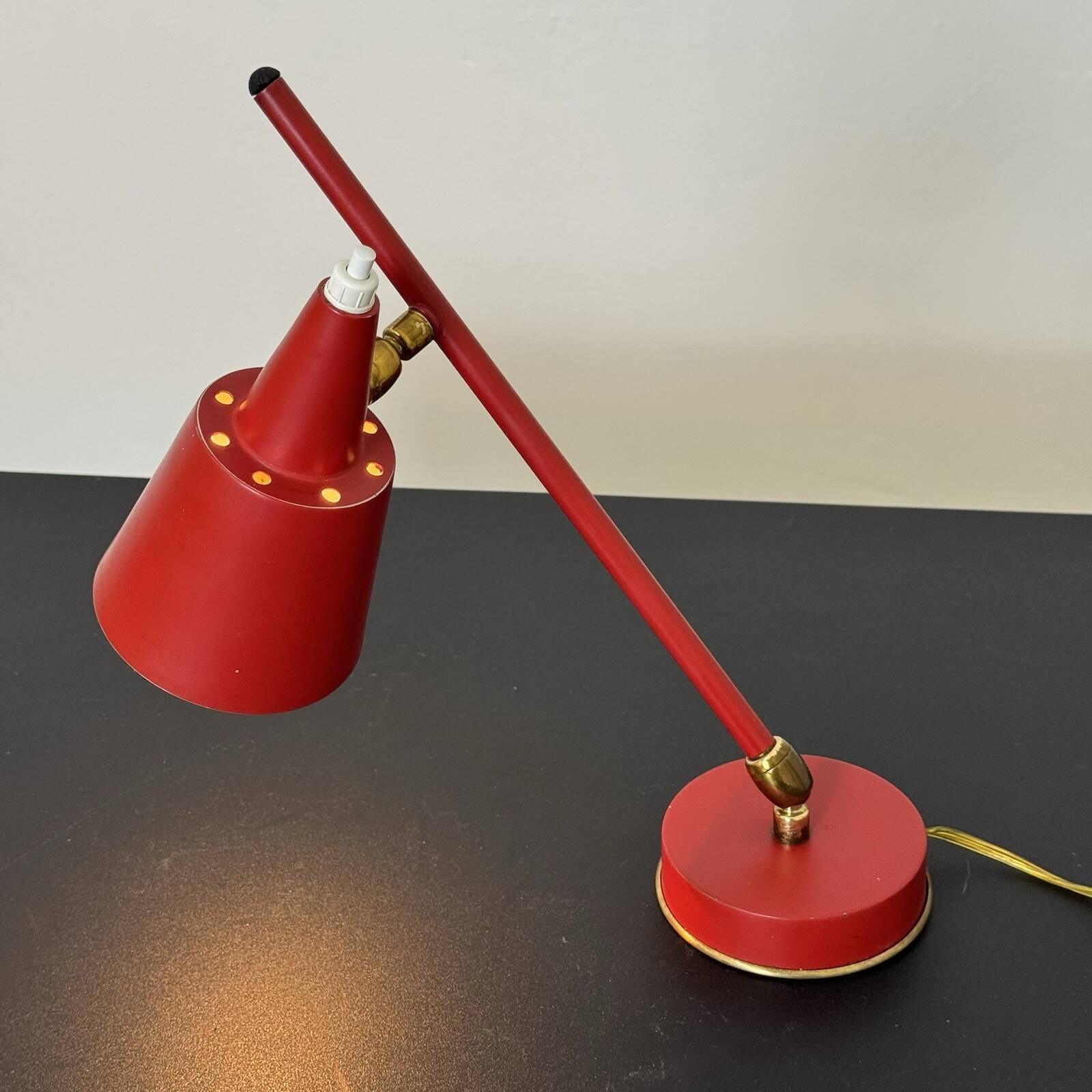 Stilux Milano Table Lamp 1950s Red Double Jointed Conical Shade