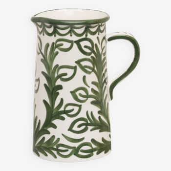 Large hand painted green pitcher