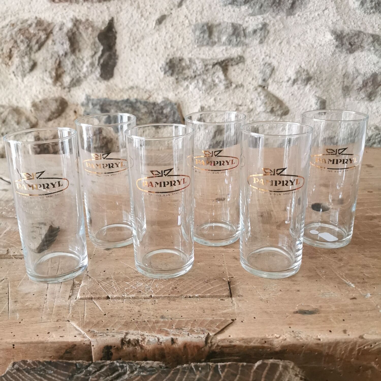 6 vintage Pampryl glasses