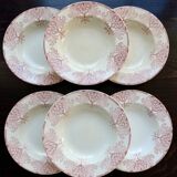 6 vintage Lunéville ironstone soup plates - “Mauresque” red