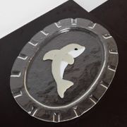 Vintage Murano glass serving platter with dolphin decoration, Italy, 1980s.