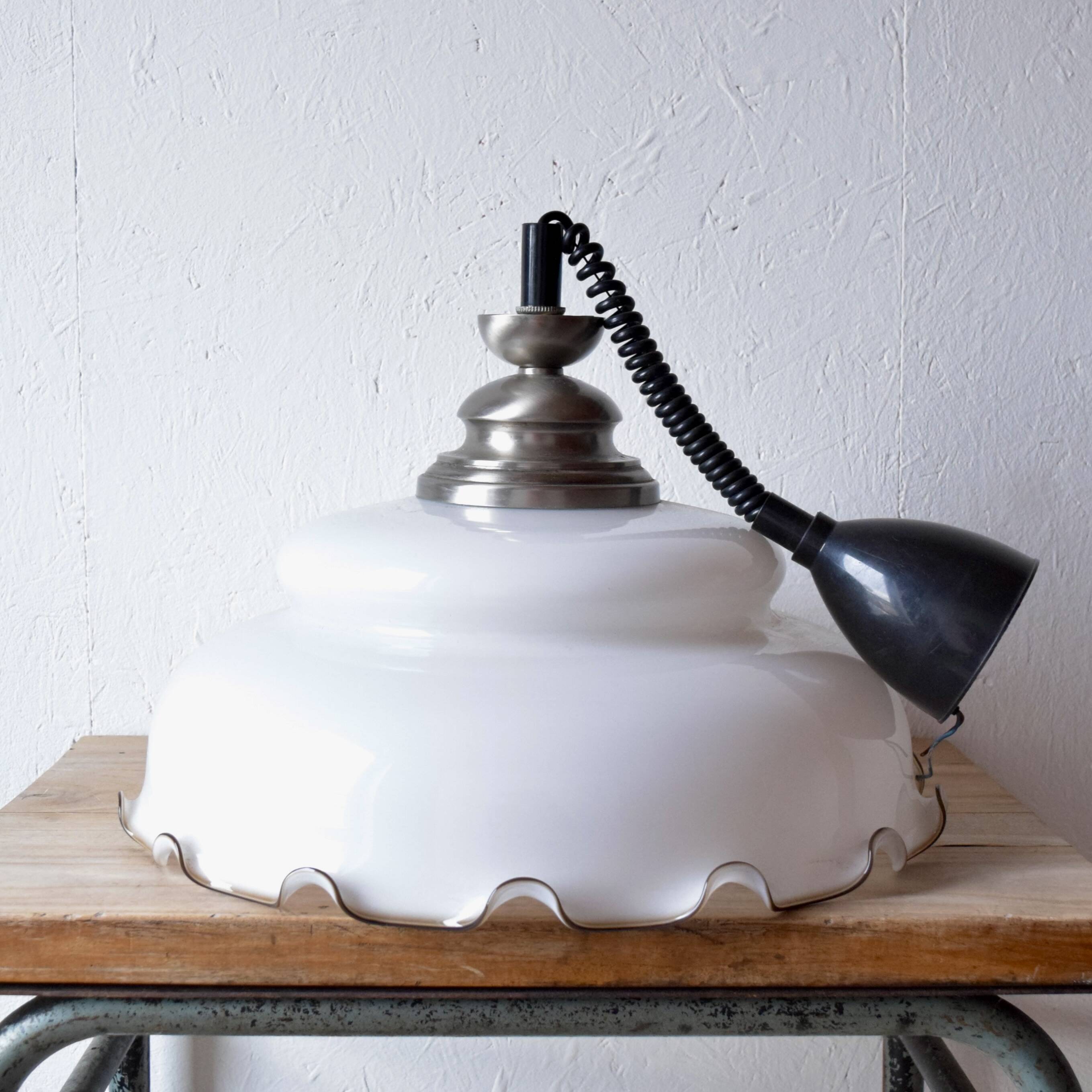 Large vintage pendant light in Massive white opaline - up and down system