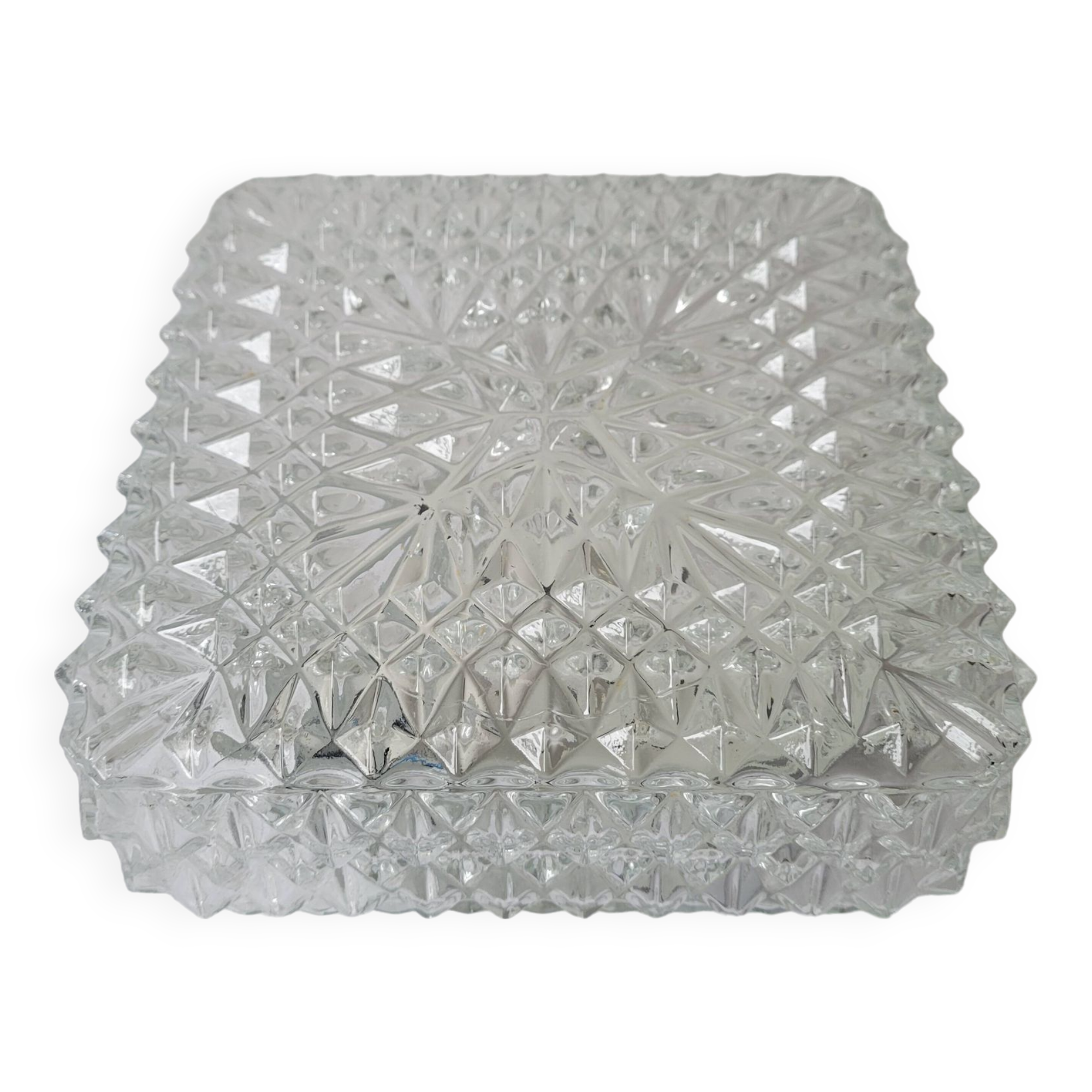 Square molded glass ceiling light "diamond point"
